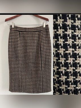 RED Valentino Houndstooth Wool Tweed Pencil Skirt - Size 40 (US 4)